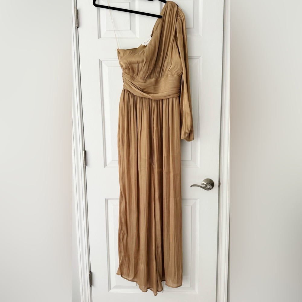 Anthropologie One-Shoulder Metallic Wide-Leg Jumpsuit, Size 4 - Picture 6 of 14